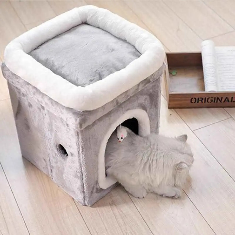 Purrfect Pet Kingdom Cozy Retreat Pet Haven elevated perch and royal shelf with soft gray and white plush for cats