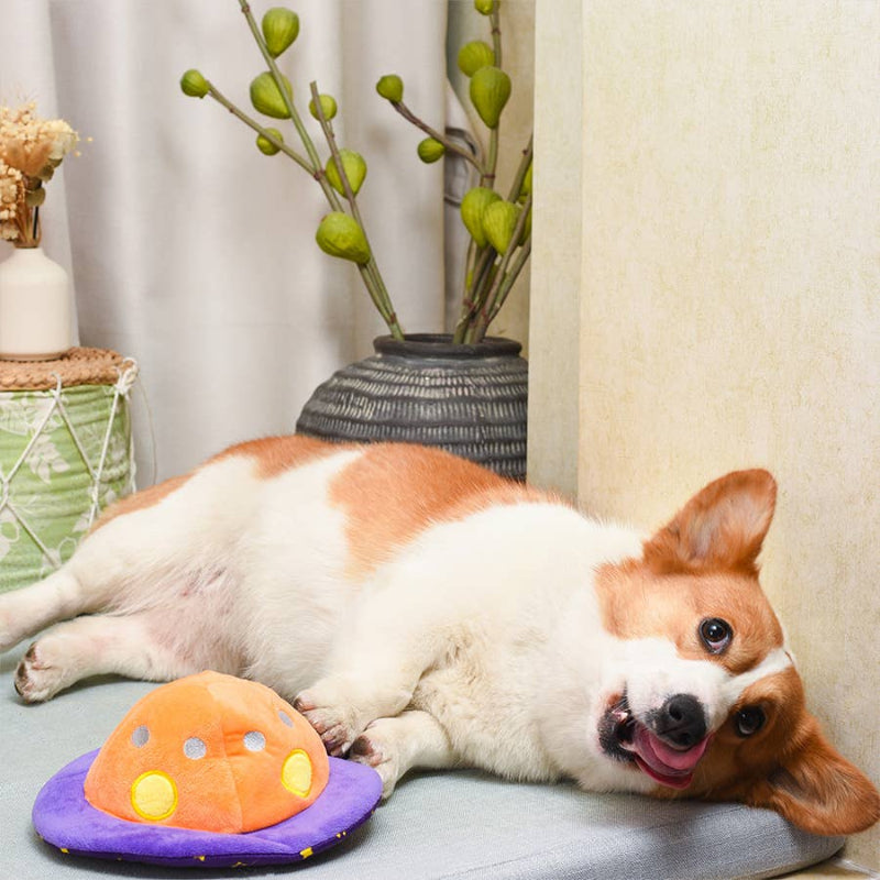 Space Paws Purple Orange Flip the UFO Plush Dog Toy