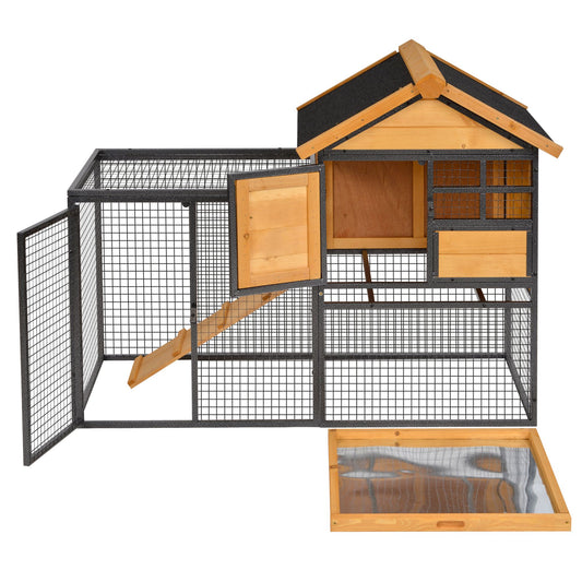2-Level Outdoor Rabbit Hutch - Elevated Cage & Asphalt Roof