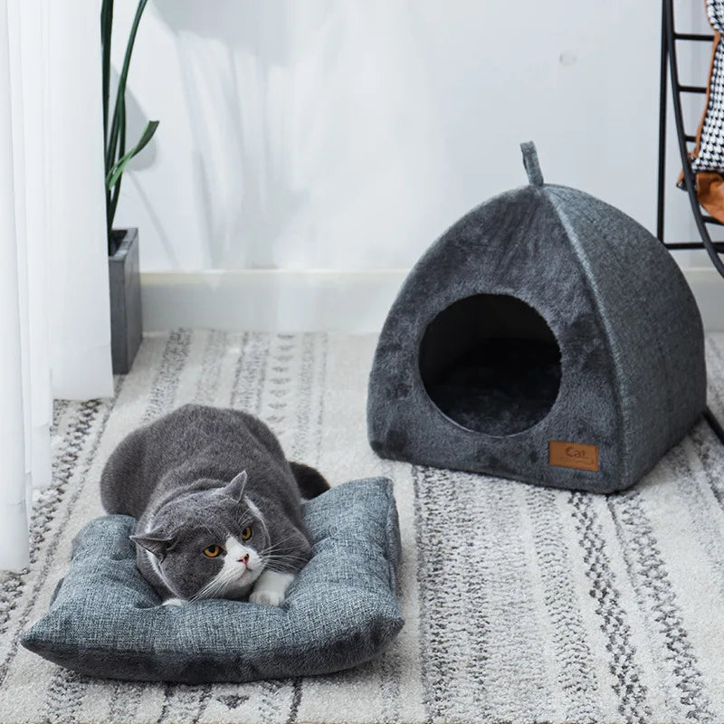 Cozy Semi-Enclosed Cat Bed - Premium Sleep Sanctuary Cave 🏰