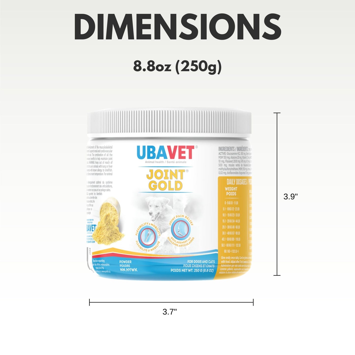 UBAVET Joint Gold Joint Care Powder for Dogs & Cats – 8.8 oz (250g) - Purrfect Pet Kingdom