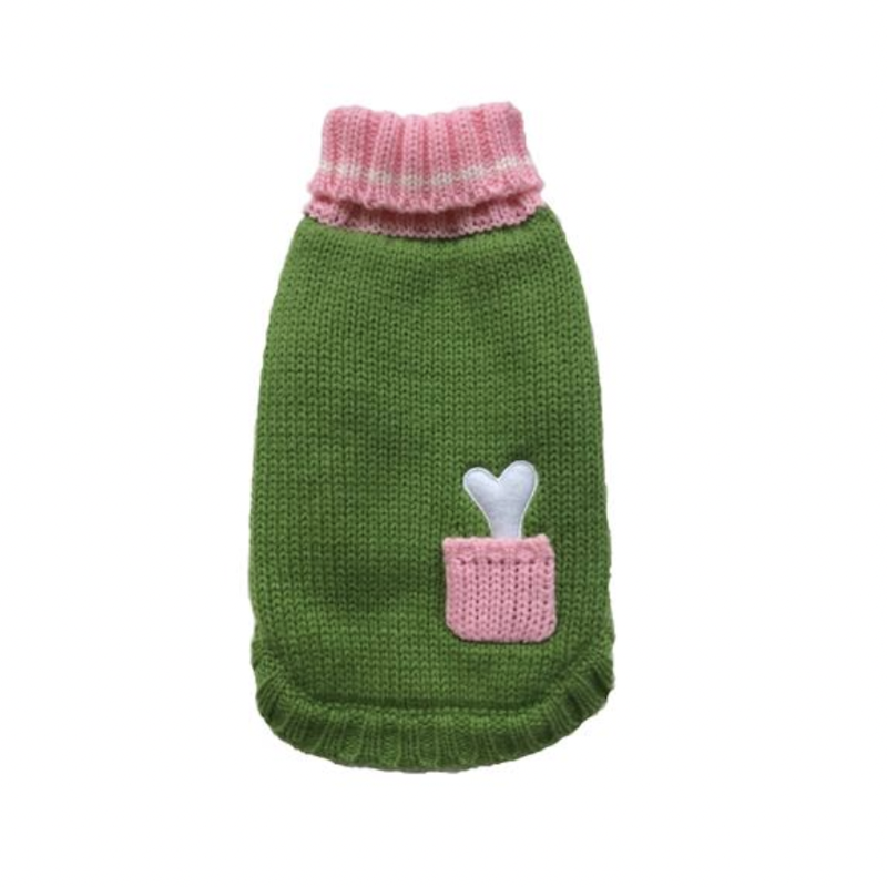Bone on Board Pink and Lime Green Turtleneck Pet Sweater