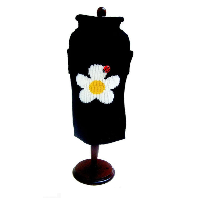 Daisy White Flower and Lady Bug Black Turtleneck Pet Sweater