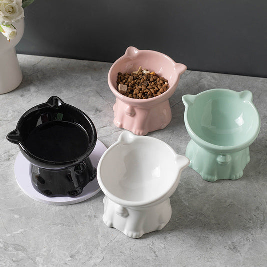 Purrfect Pet Kingdom Ceramic Cute Black Drinking High Foot Cat Bowl Pet Supplies (Black) - Premium Cat Bowls & Feeders