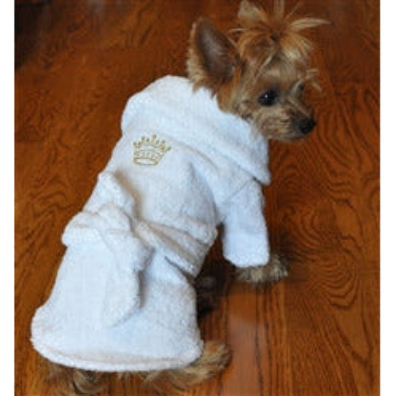 White Bathrobe with Gold Crown for Pets 100% Combed Cotton Terrycloth