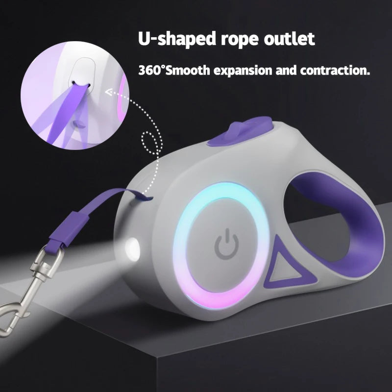 2025 LED Retractable Leash with light for Puppies Small Medium 2 dogs Cats Pet Harness straps collar Accessories 3m 5m Roulette