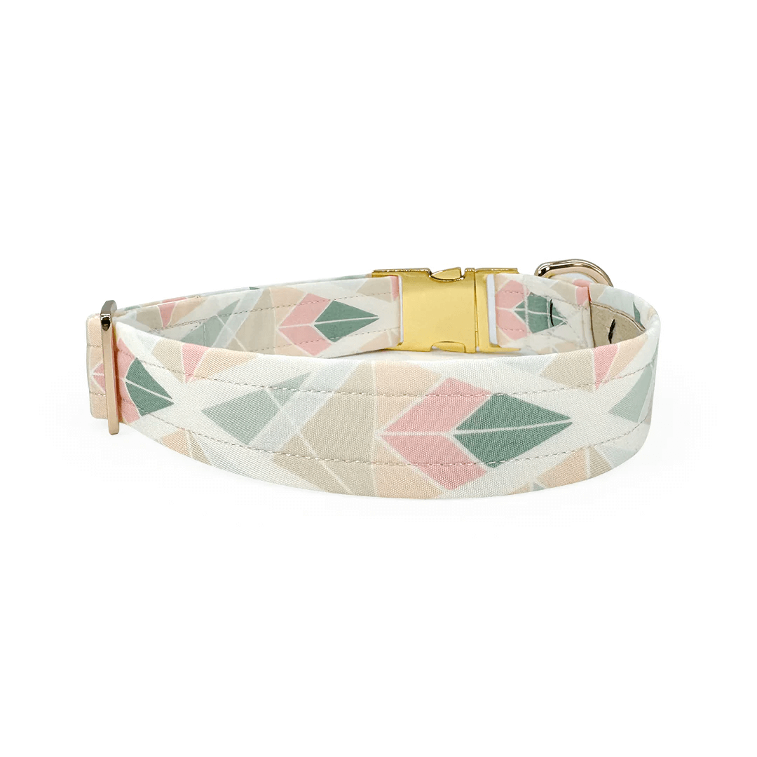 Purrfect Pet Kingdom designer dog collar southwestern pattern with geometric shapes in soft colors