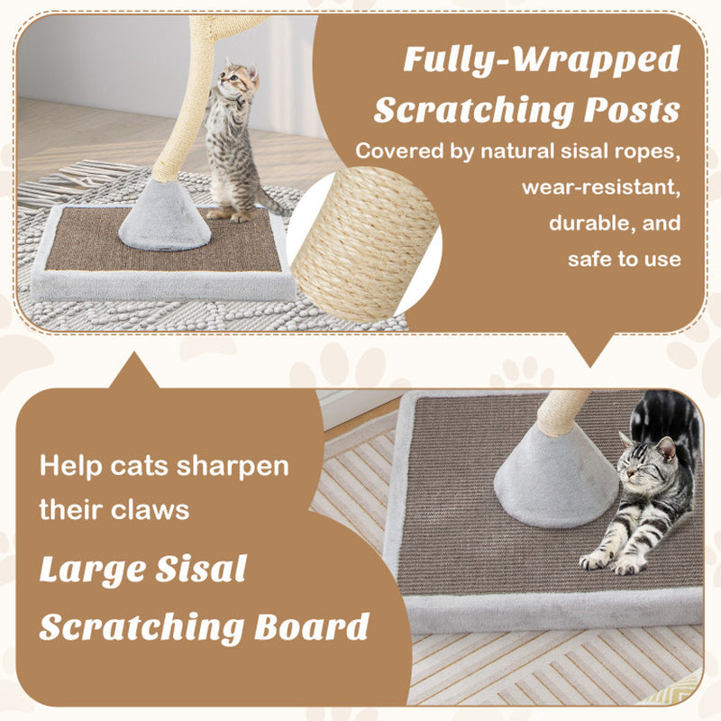 70" Tall Metal Cat Tree Tower with 3 Plush Perches & Sisal Scratching Posts