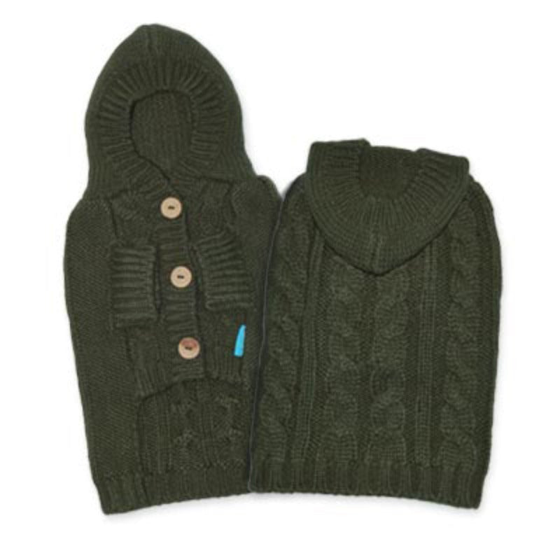 Green Hoodie Cable Pet Sweater