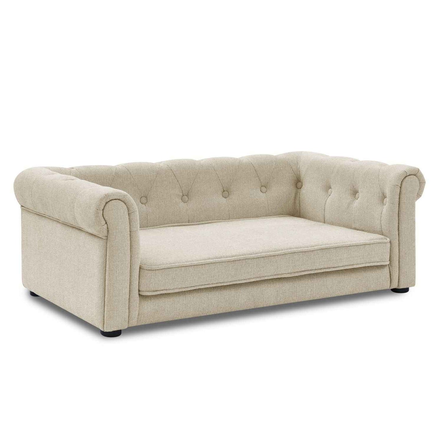 Beige Noble Dog Bed with tufted back and rolled armrests by Purrfect Pet Kingdom