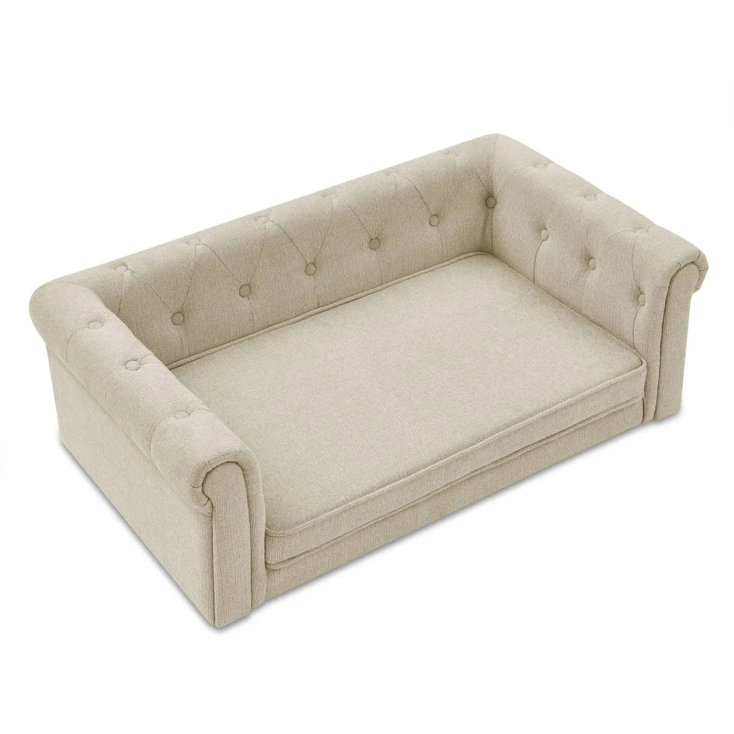 Beige noble style dog bed with tufted sides and cushioned base by Purrfect Pet Kingdom