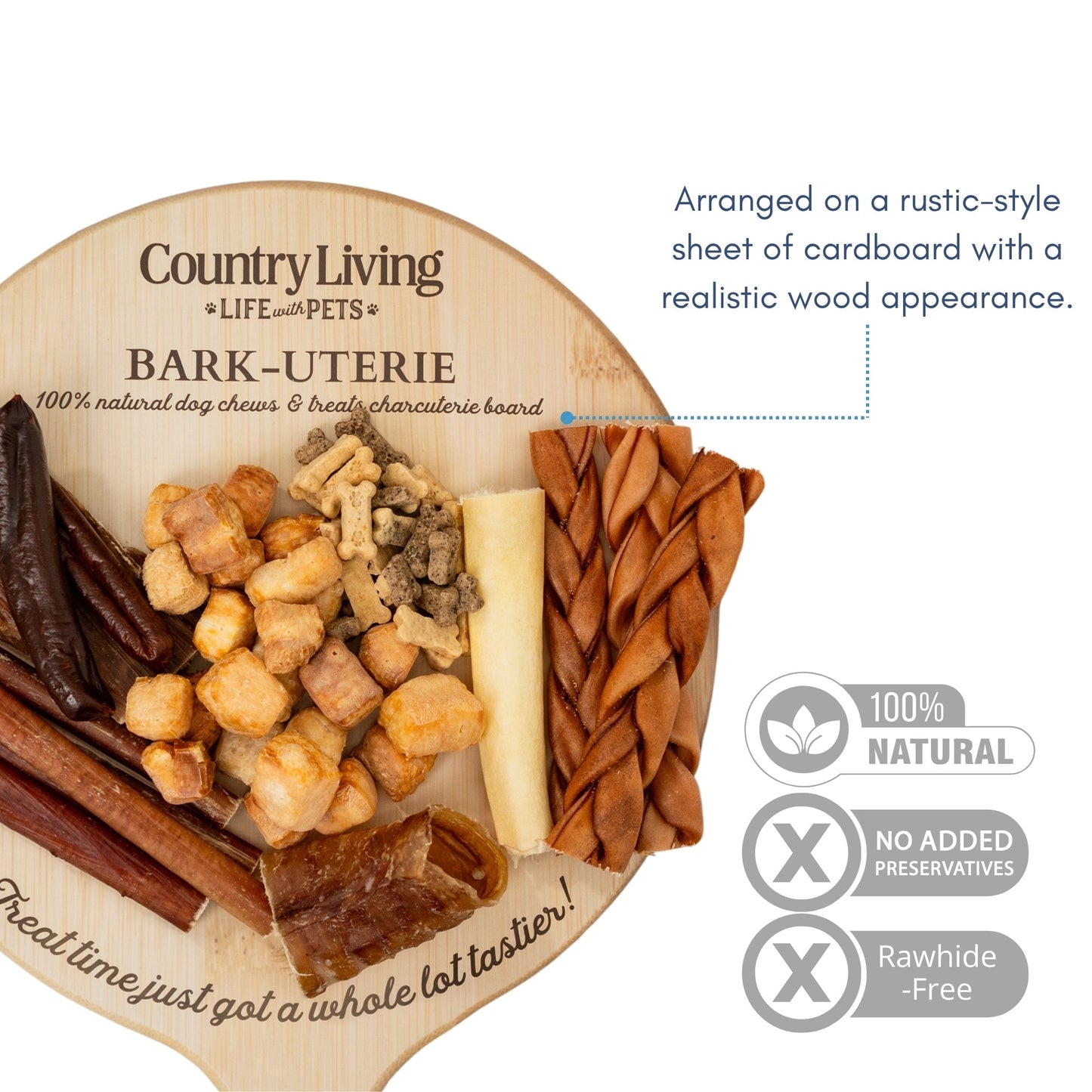 Dog Treats Country Living Bark-Uterie Board for Daily Use - close up product image for dog treats