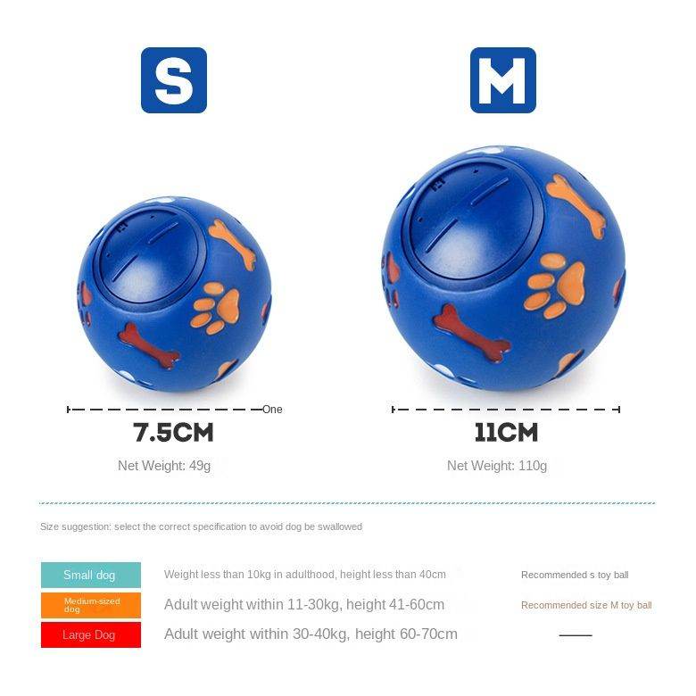 Purrfect Pet Kingdom blue dog enrichment puzzle feeder ball in small and medium sizes with paw and bone designs