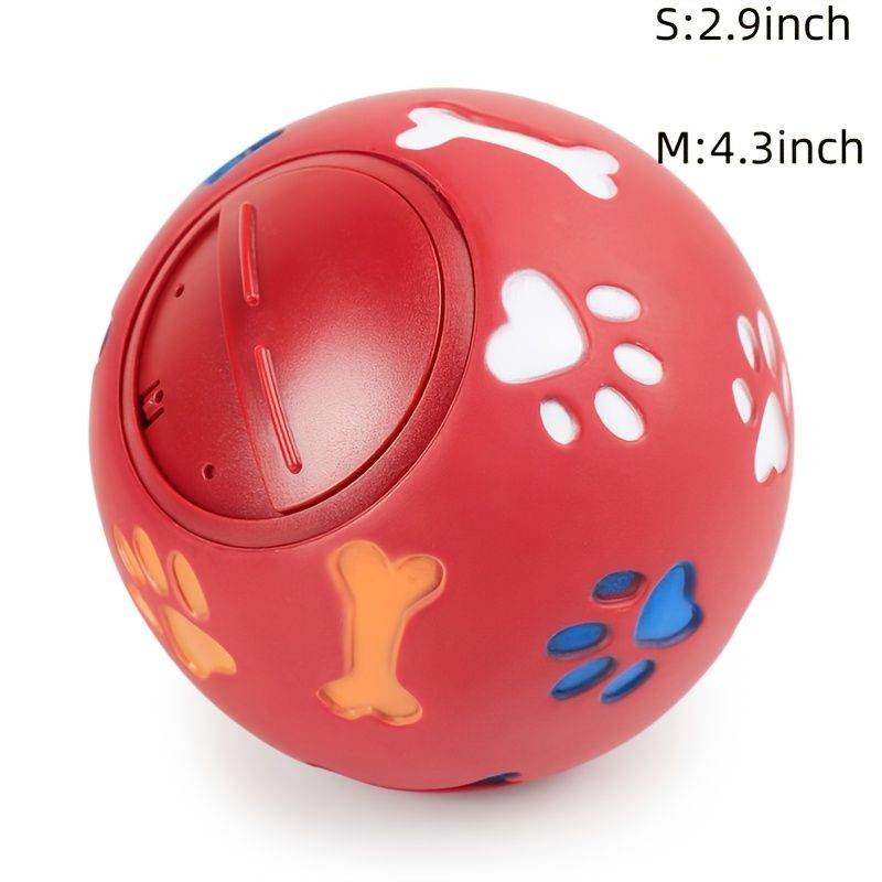 Purrfect Pet Kingdom red dog enrichment puzzle feeder ball with bone and paw print designs
