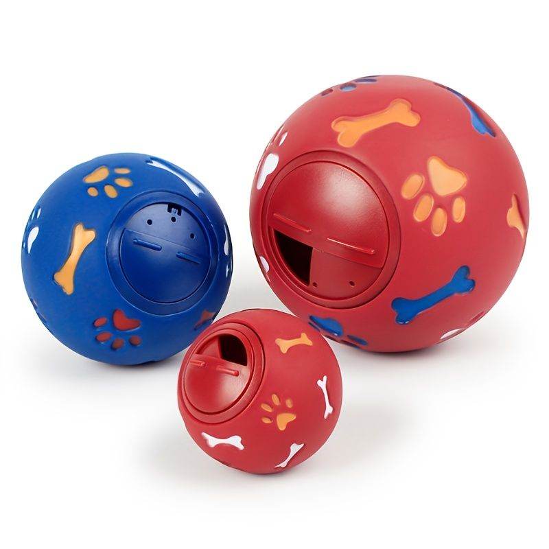 Purrfect Pet Kingdom dog enrichment puzzle feeder balls in red and blue with bone and paw designs