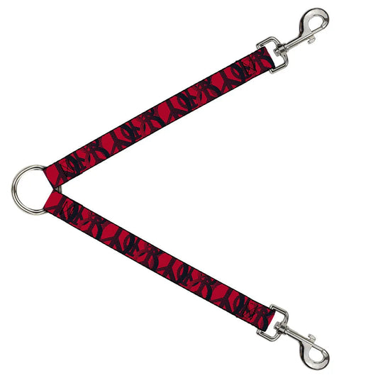 Dog Leash Splitter by Buckle-Down in black and fuchsia Peace Dots design, perfect for walking multiple dogs.
