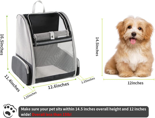 Purrfect Pet Kingdom dog travel bubble backpack with clear mesh and dimensions for pet comfort