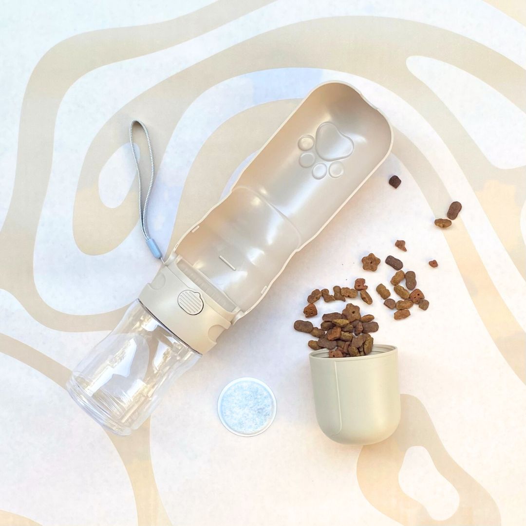 Travel Dog Water Bottle with Treat Holder – Leakproof & BPA-Free 350mL