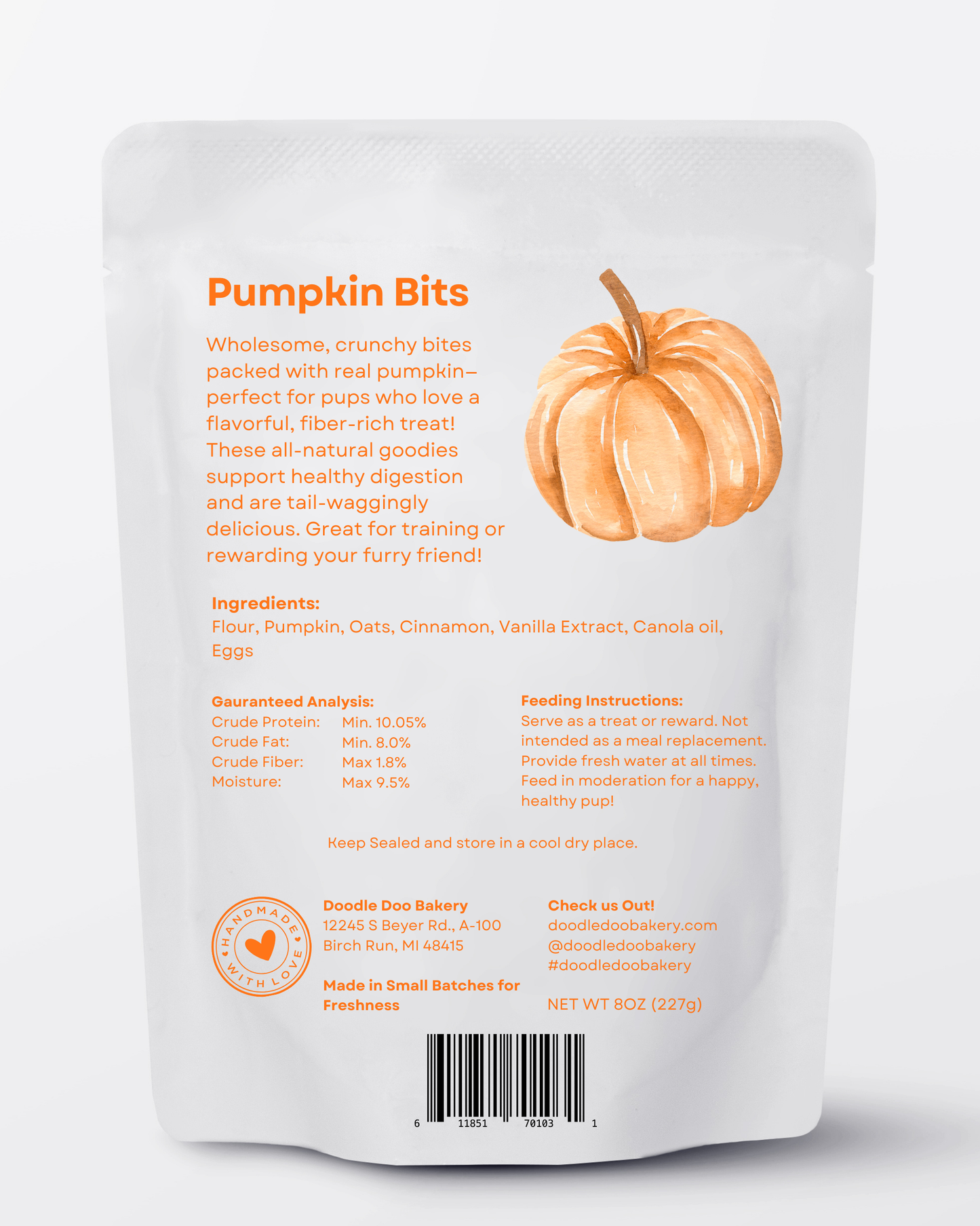 Homemade Dog Treats - 🎃 Pumpkin Bits Dog Biscuits 1/2lb at Purrfect Pet Kingdom
