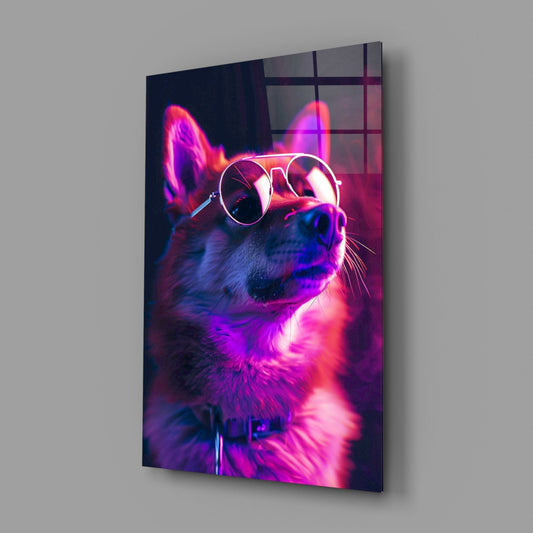 Dog with Glasses Glass Wall Art || Designer Collection