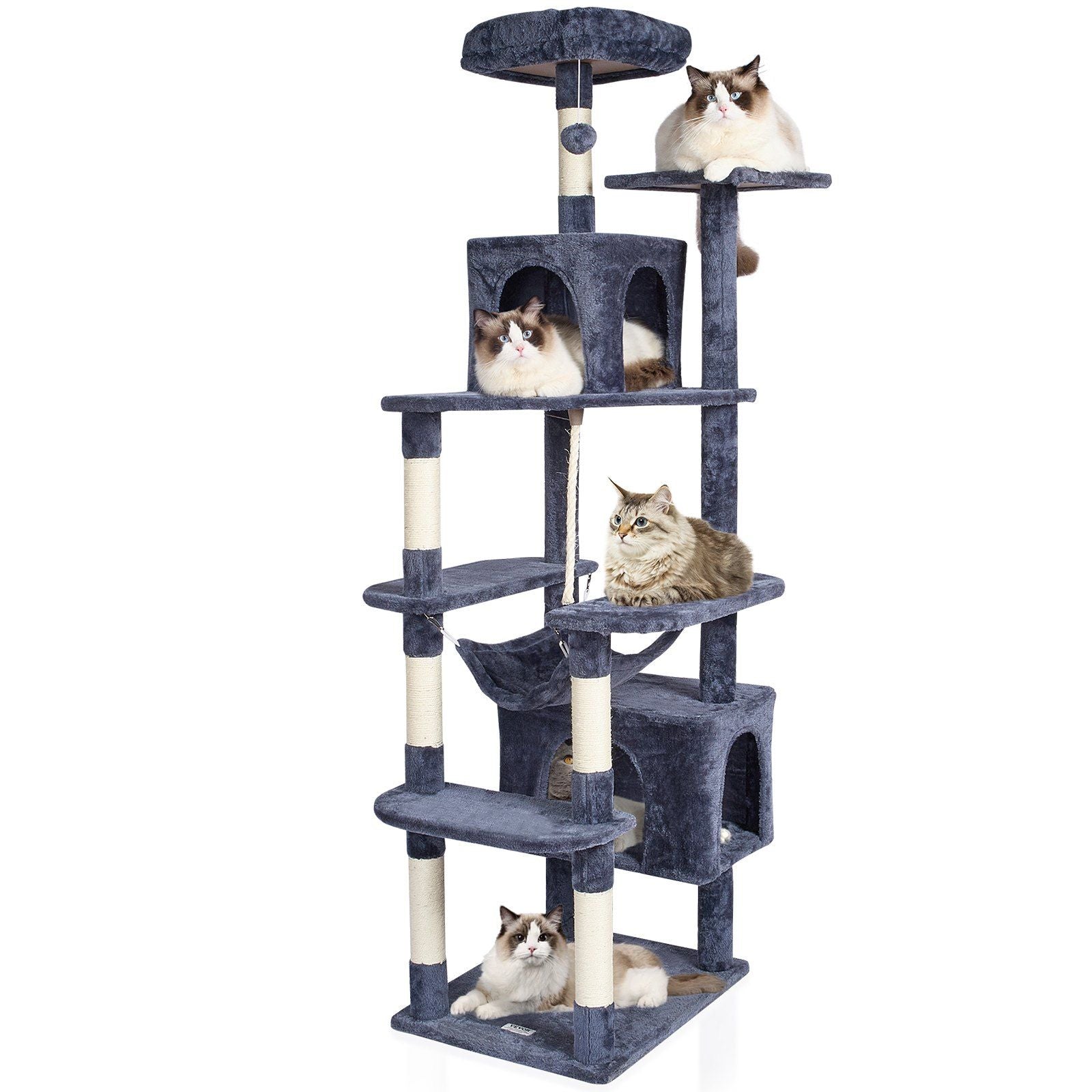 Cat Tree 72" Cat Tower with 2 Cat Condos Sisal Scratching Post Dark Grey - Cat Trees & Towers - Berry Charmz - Default - D0102HQ4RXY - Default