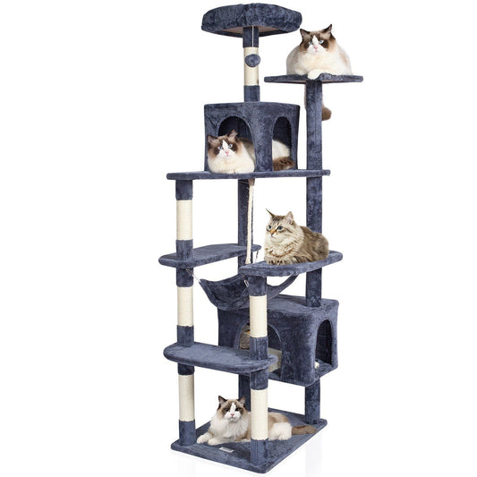 Cat Tree 72" Cat Tower with 2 Cat Condos Sisal Scratching Post Dark Grey - Cat Trees & Towers - Berry Charmz - Default - D0102HQ4RXY - Default