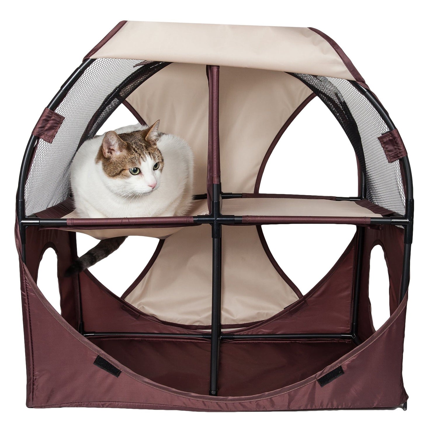 Purrfect Pet Kingdom Collapsible Cat House with Tunnel Khaki, Brown Purrfect Pet Kingdom