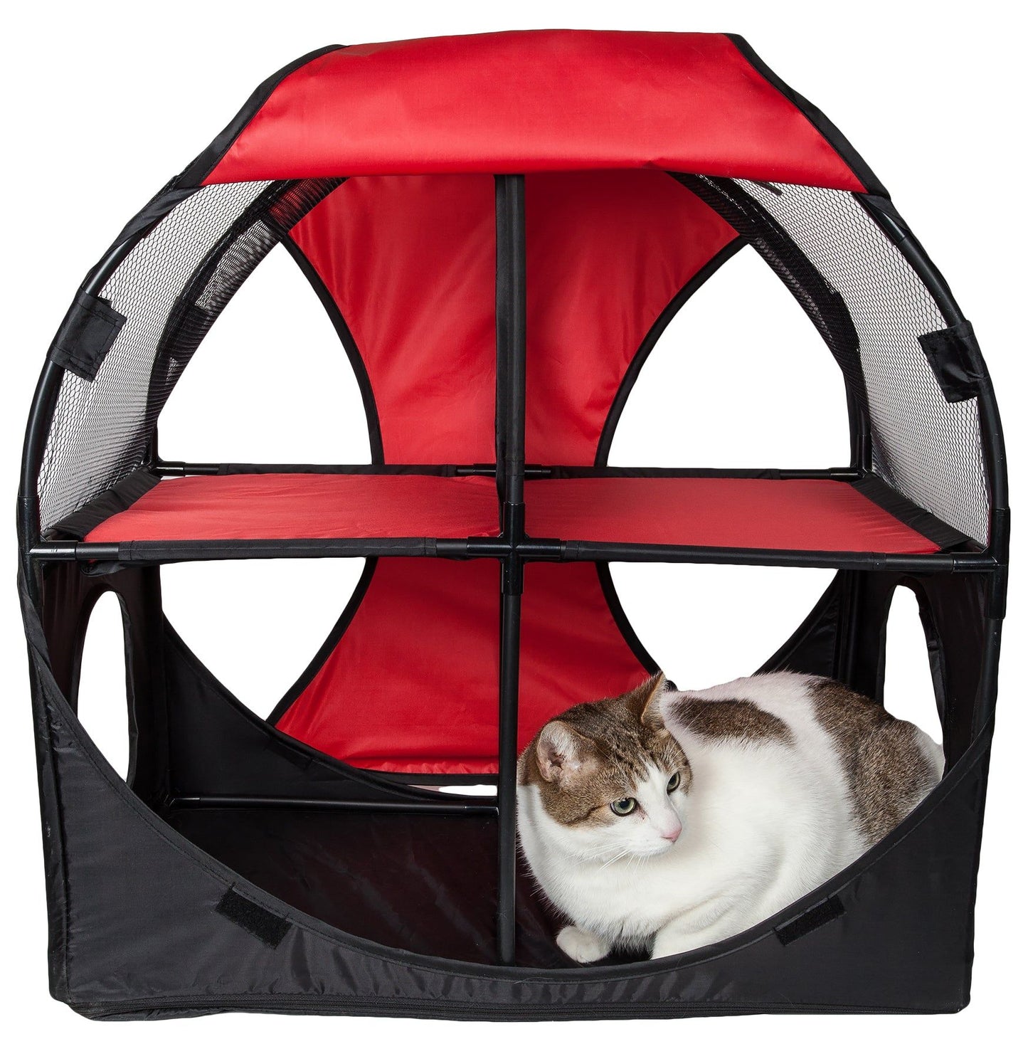 Purrfect Pet Kingdom Collapsible Cat House with Tunnel Red, Black Purrfect Pet Kingdom