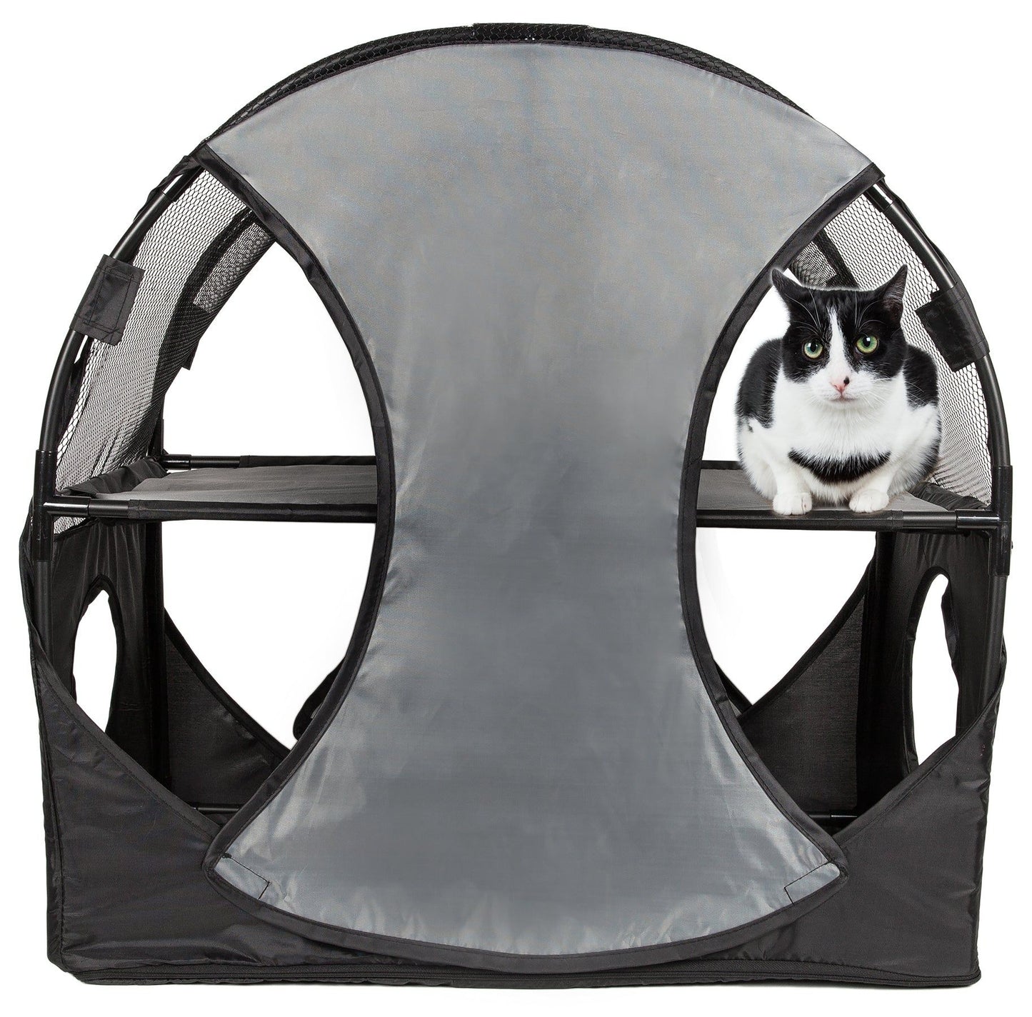 Purrfect Pet Kingdom Collapsible Cat House with Tunnel Grey, Black Purrfect Pet Kingdom