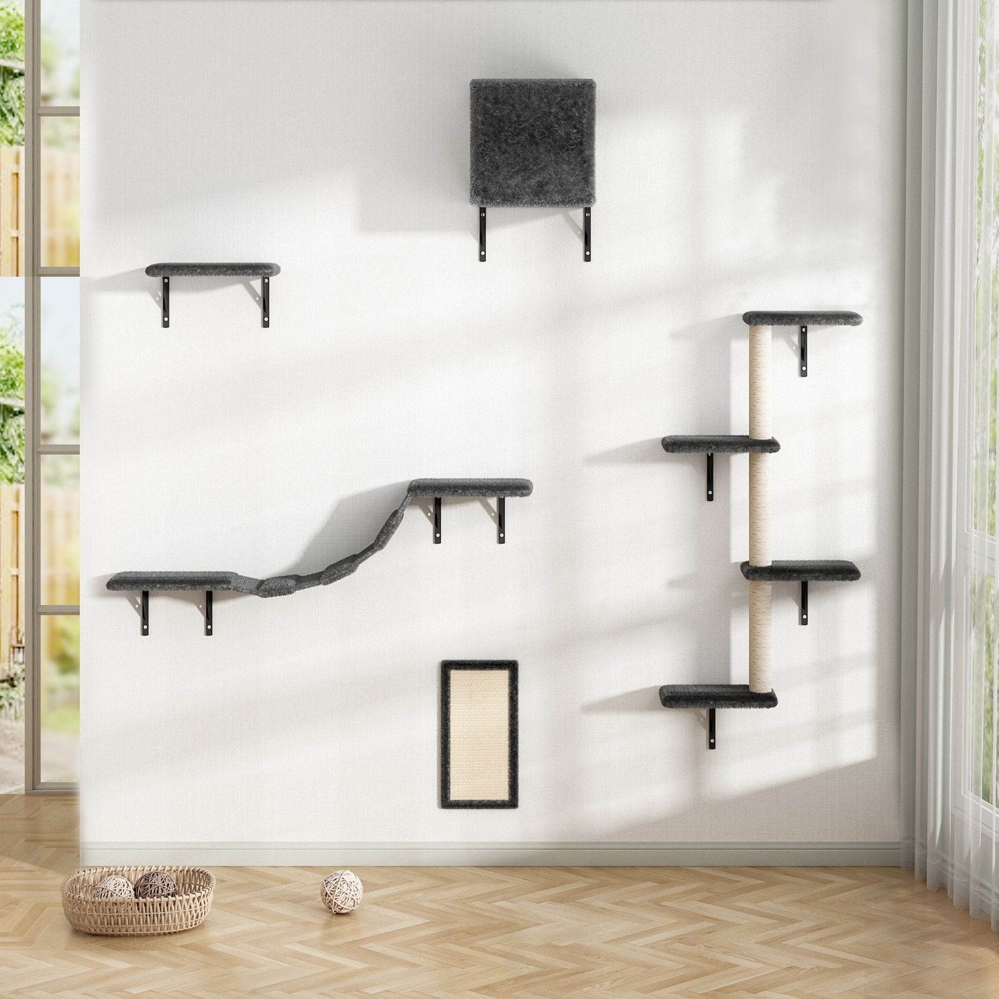 Purrfect Pet Kingdom Cat Wall Shelves Set β Elevated Perches & Scratching Posts Gray Purrfect Pet Kingdom