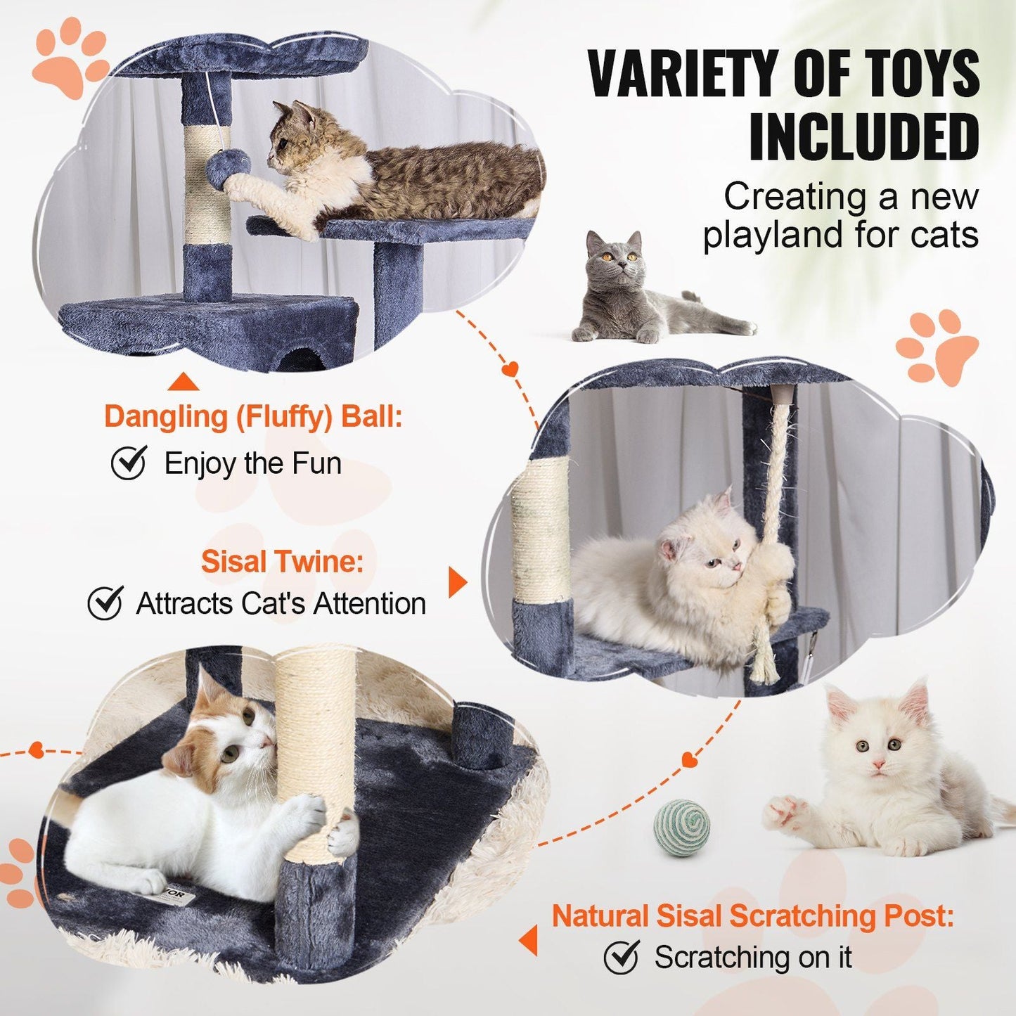 Cat Tree 72" Cat Tower with 2 Cat Condos Sisal Scratching Post Dark Grey - Cat Trees & Towers - Berry Charmz