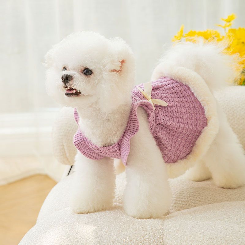 Warm Dog Sweater and Bow Skirt for Autumn and Winter - Thickened Dog Clothes Purrfect Pet Kingdom