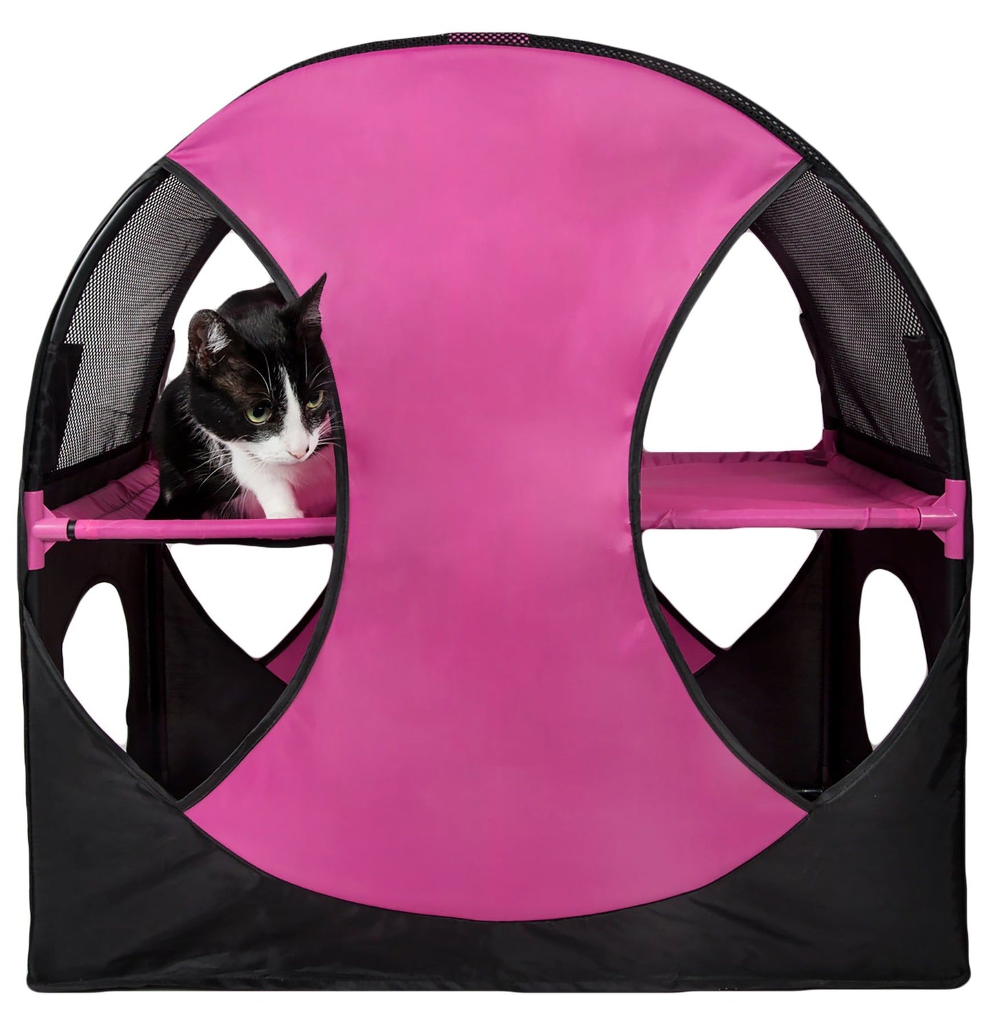 Purrfect Pet Kingdom Collapsible Cat House with Tunnel Pink, Black Purrfect Pet Kingdom