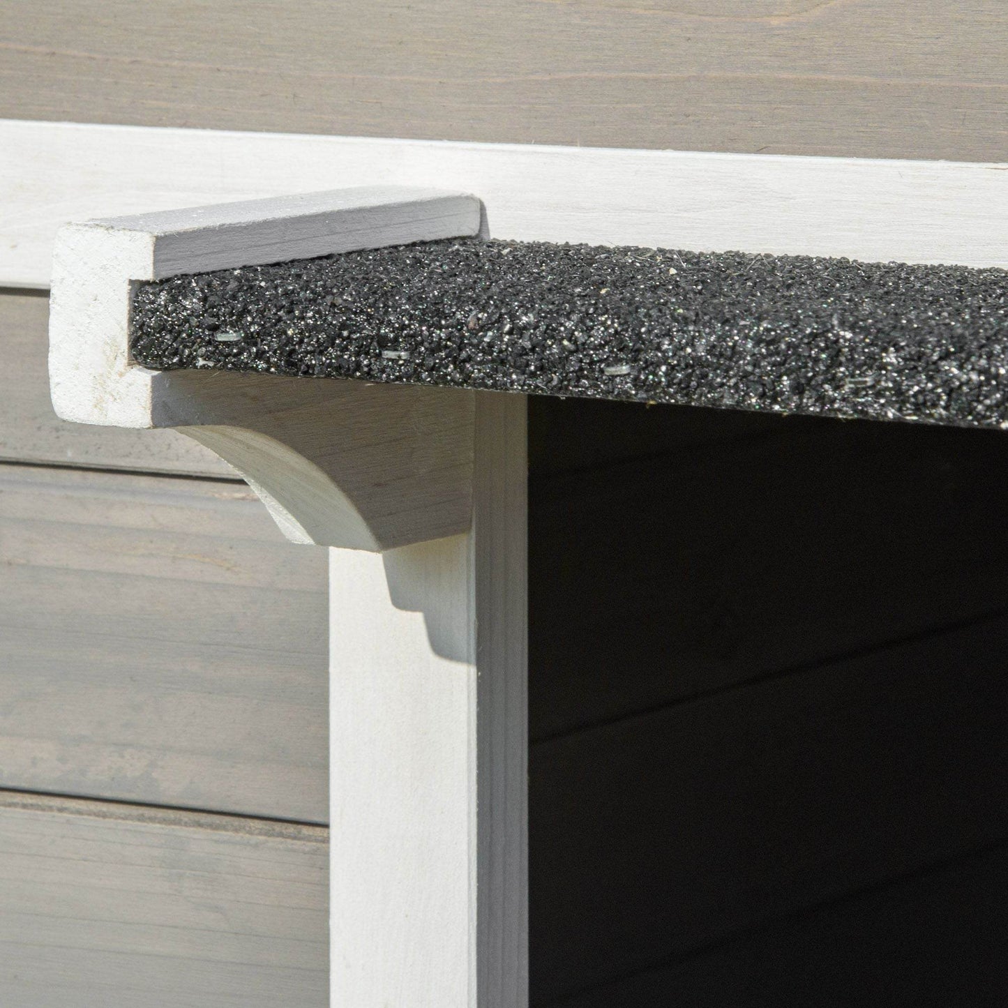 Weatherproof Outdoor Cat House with Porch & Escape Door - Feral Cat Shelter with Plant Stand | Dark Grey/White Wood Construction - Purrfect Pet Kingdom