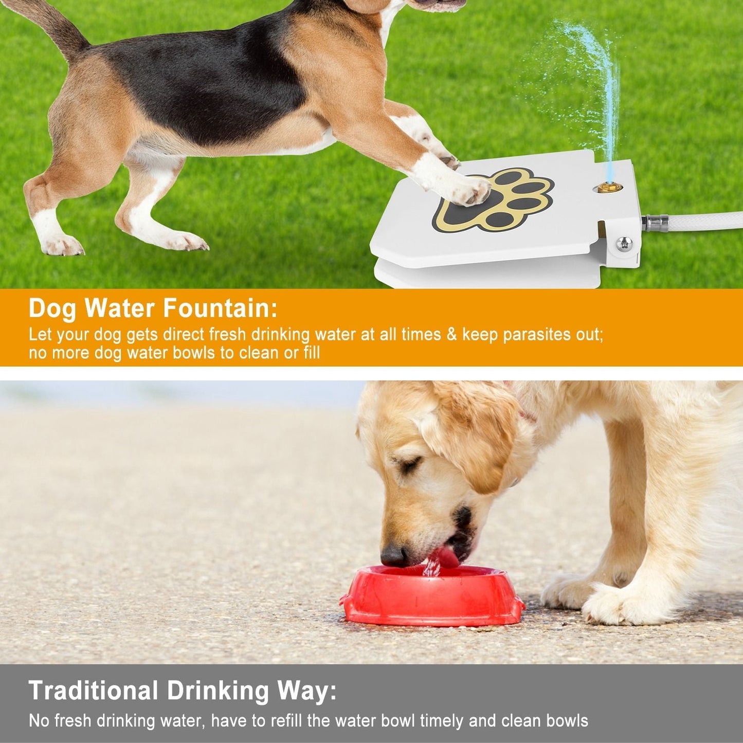 Outdoor Dog Water Fountain Step-On Activated Pet Water Dispenser