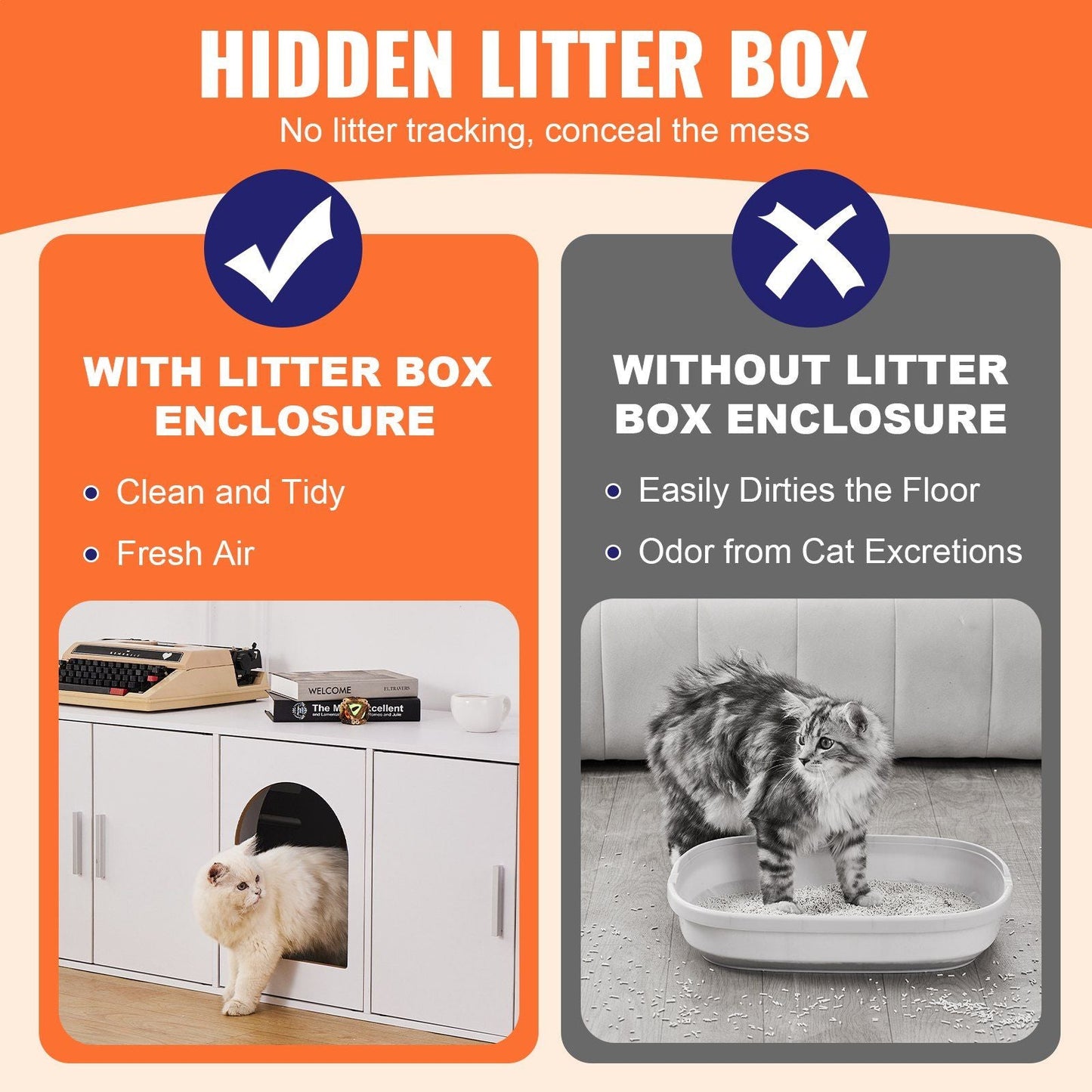 Cat Litter Box Enclosure Wooden Litter Box Furniture Hidden 57.9" White - Enclosed Cat Litter Box - Berry Charmz