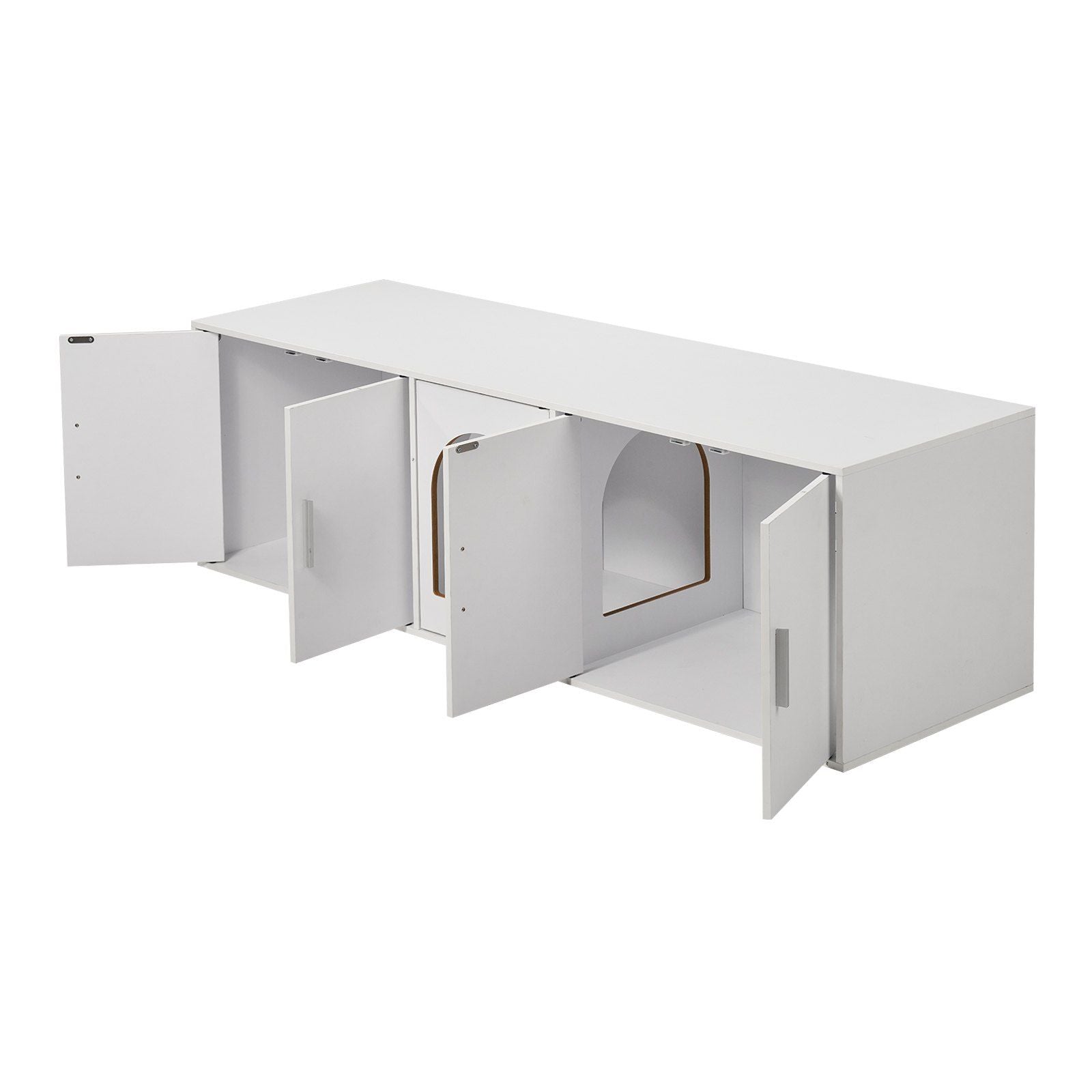 Cat Litter Box Enclosure Wooden Litter Box Furniture Hidden 57.9" White - Enclosed Cat Litter Box - Berry Charmz