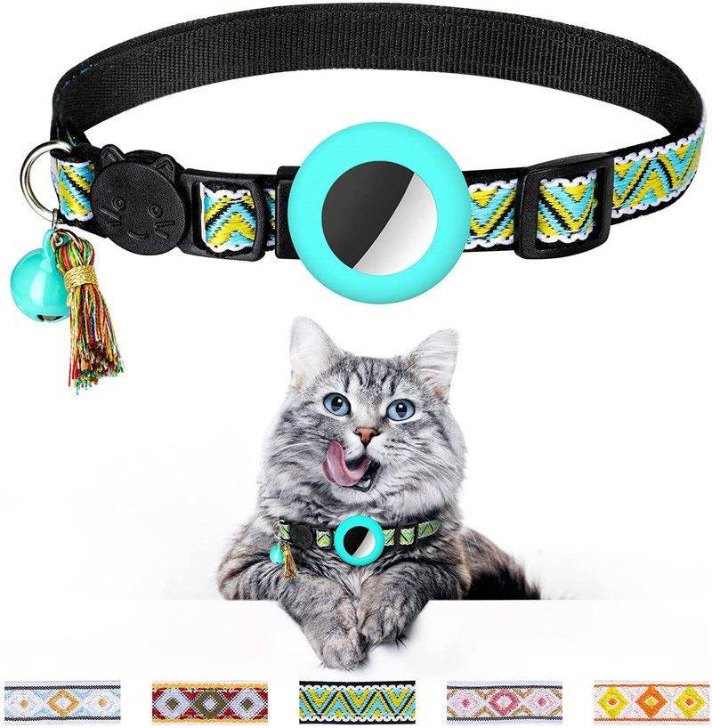 Purrfect Pet Kingdom Stylish AirTag Pet Collar with Bell Pet Supplies Yellow Green Purrfect Pet Kingdom