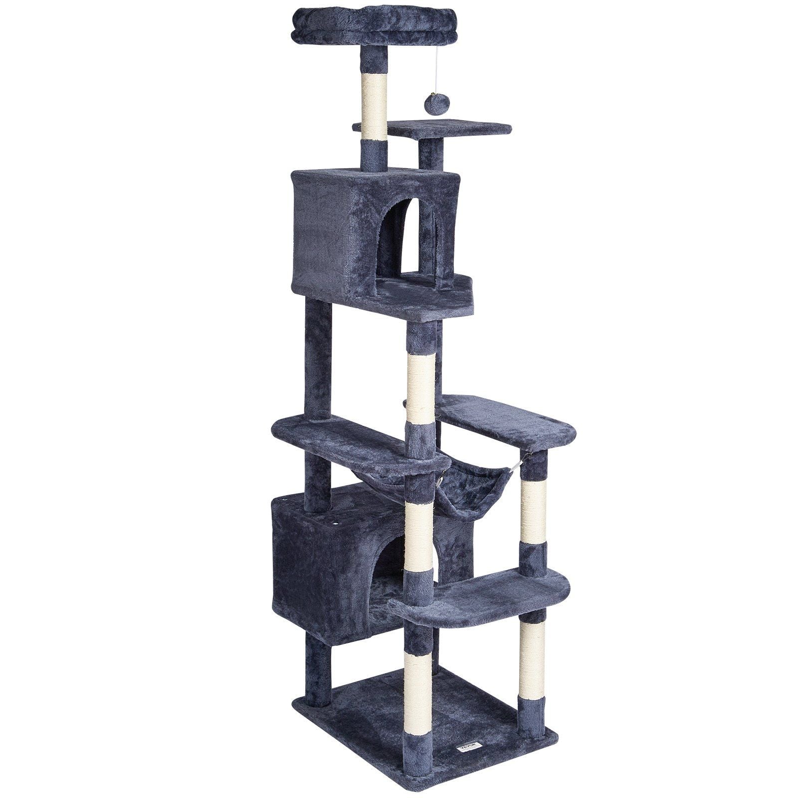 Cat Tree 72" Cat Tower with 2 Cat Condos Sisal Scratching Post Dark Grey - Cat Trees & Towers - Berry Charmz