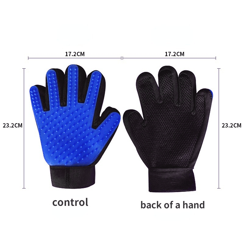 Purrfect Pet Kingdom dual-comb pet grooming mitt with blue silicone bristles and black mesh back