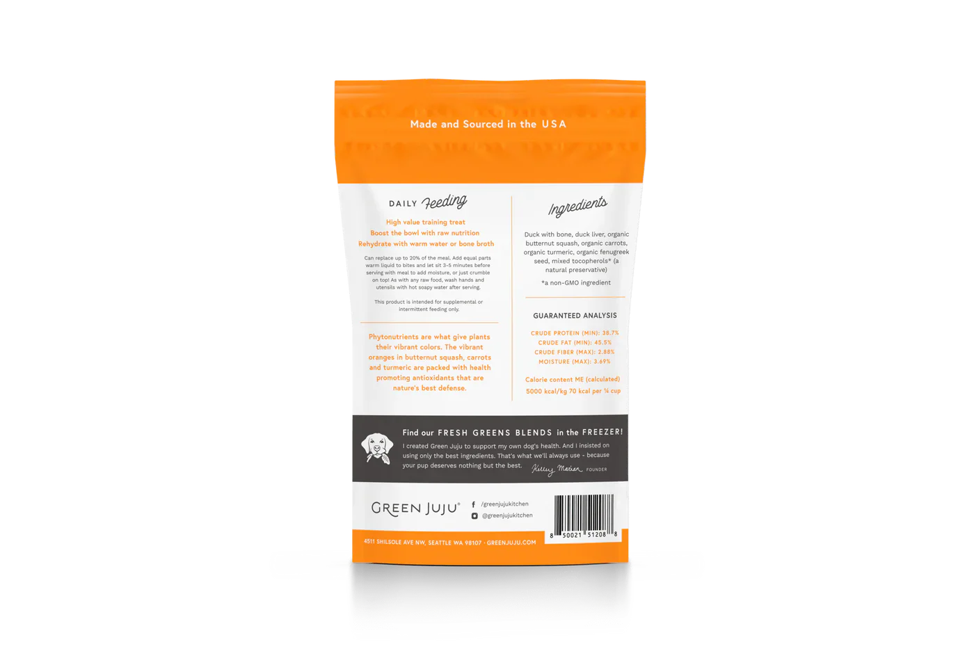 Green Juju Freeze Dried Duck Orange Whole Food Bites (3OZ) - Green Juju Dog Treats - The Family Pet