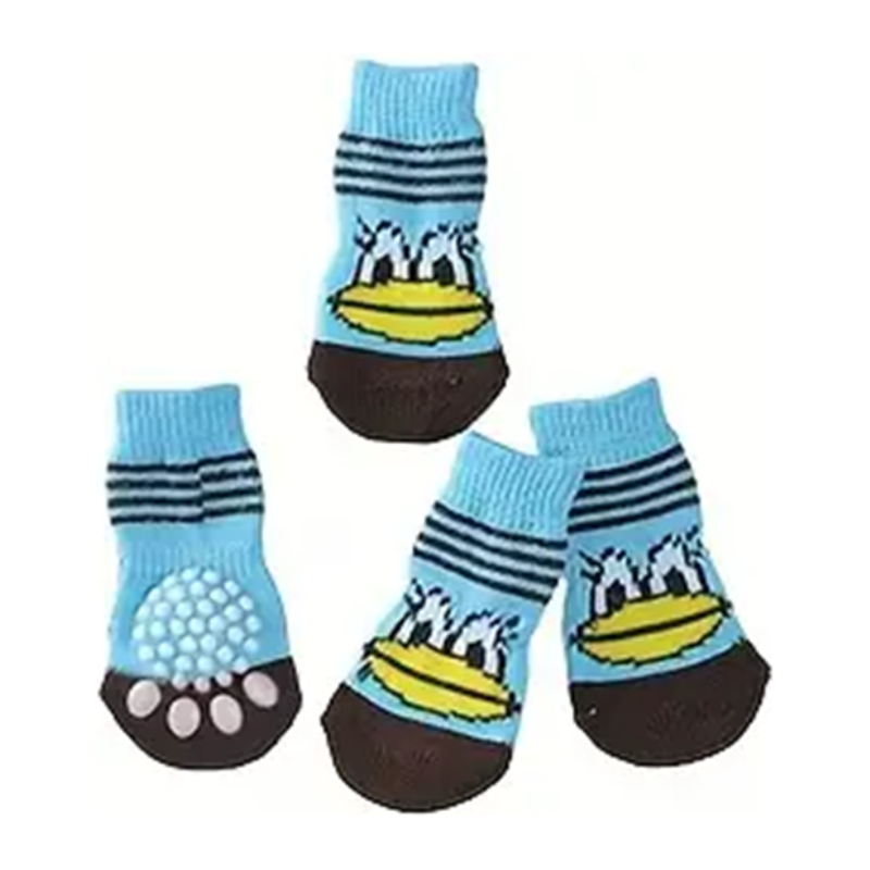 Duck Face Blue Non-Skid Bottom Warm Pet Socks - 4pc