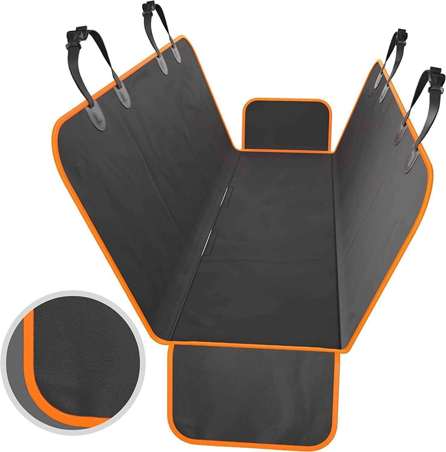 Durable pet seat cover for vehicles by Purrfect Pet Kingdom with black material and orange trim