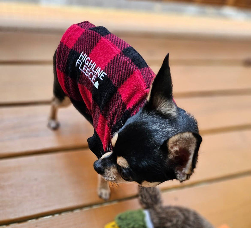 Red and Black Plaid Highline Fleece Dog Coat