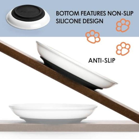 Purrfect Pet Kingdom Ceramic Cat Food Bowls Whisker Friendly Cat Bowls With Nonsl (Paw print plate black) - Premium Pet Bowls & Feeders