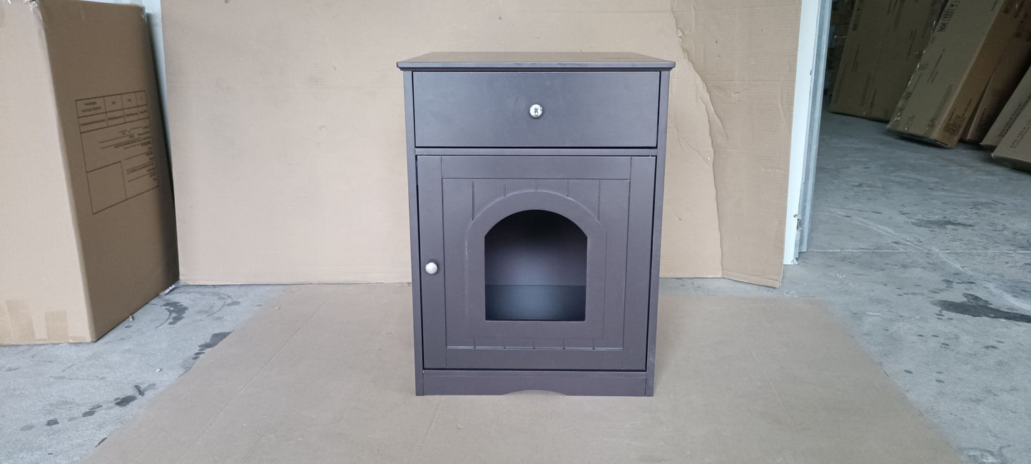 Wooden Pet House Cat Litter Box Enclosure with Drawer, Side