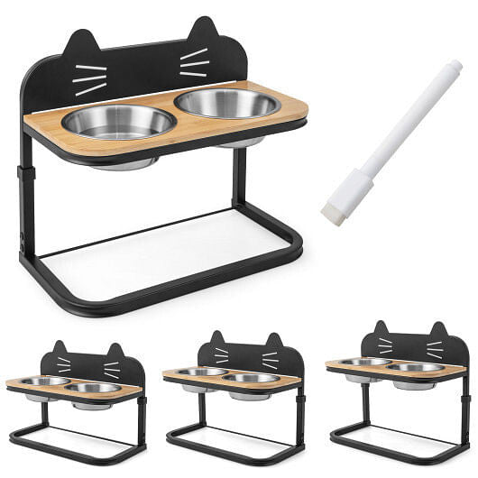 Tail Chasers Elevated Pet Feeder for Cats and Dogs with Adjustable Stainless Steel Bowls