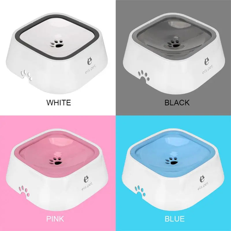 Purrfect Pet Kingdom spill proof pet water bowl in white black pink and blue colors with paw print design
