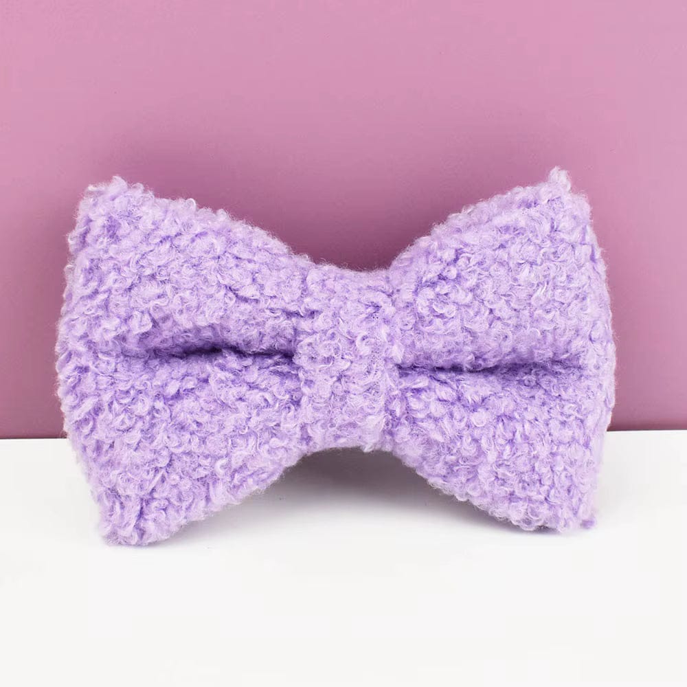 Purrfect Pet Kingdom lavender purple fuzzy sherpa bow tie accessory for dog harnesses.