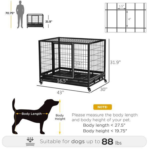 Purrfect Pet Kingdom Escape Proof Dog Crate with Wheels Purrfect Pet Kingdom